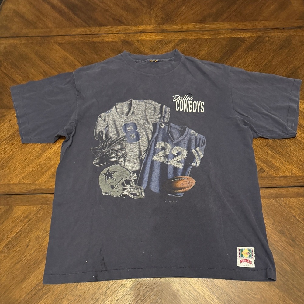 Vintage 1993 Dallas Cowboys Nutmeg Mills T-Shirt Navy‎ Blue Single Stitch XL |C1